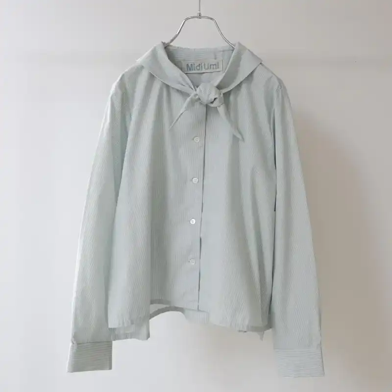 MidiUmi  スカーフライクショートシャツ /GRストライプ22 【日本製】